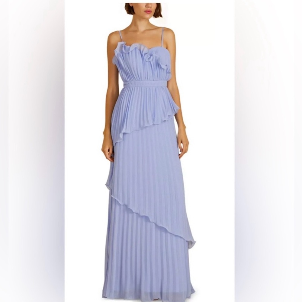AMUR Lilac Pleated Ruffle Maxi Dress